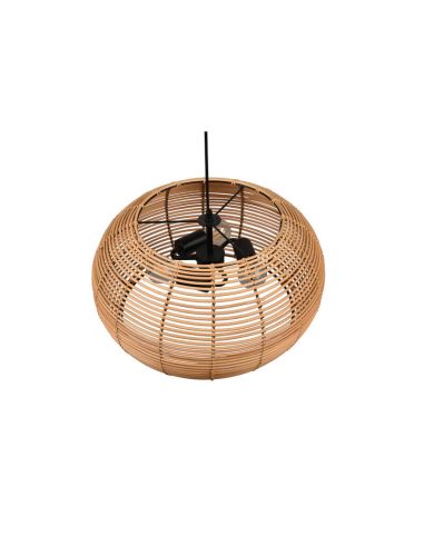 Luminária de teto suspensa em rattan natural altura ajustável Inga 3xE27 40W detalhe de cima sem luz