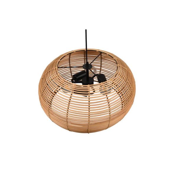 Lámpara de techo colgante rattan natural altura ajustable Inga 3xE27 40W detalle desde arriba sin luz