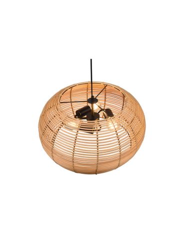 Lámpara de techo colgante rattan natural altura ajustable Inga 3xE27 40W detalle desde arriba