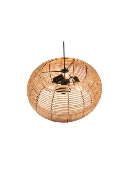 Lámpara de techo colgante rattan natural altura ajustable Inga 3xE27 40W detalle desde arriba