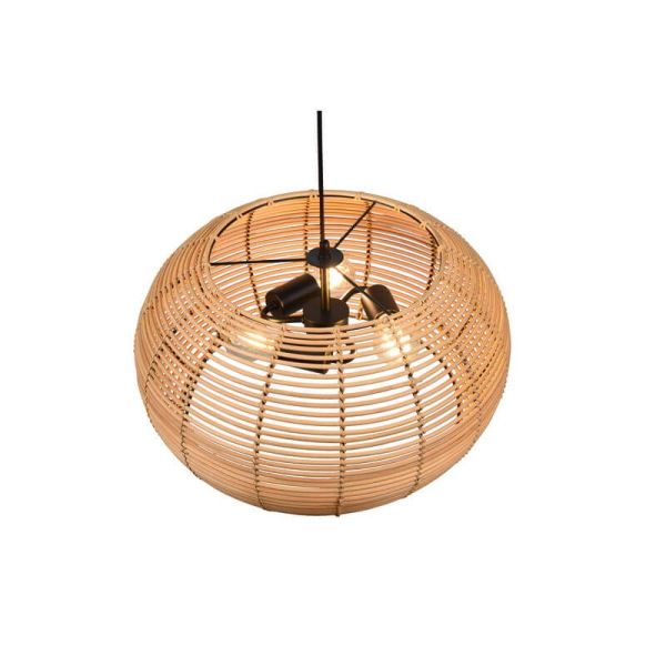 Lámpara de techo colgante rattan natural altura ajustable Inga 3xE27 40W detalle desde arriba
