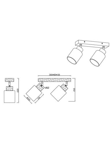 Foco de techo y pared madera natural Assam 2xE14 25W medidas