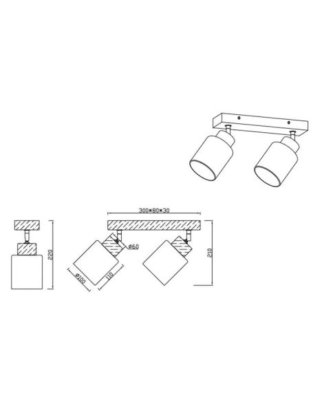 Foco de techo y pared madera natural Assam 2xE14 25W medidas