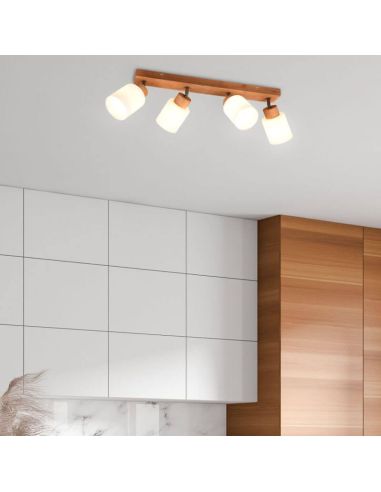 Spot plafond et applique en bois naturel Assam 4xE14 25W ambiance