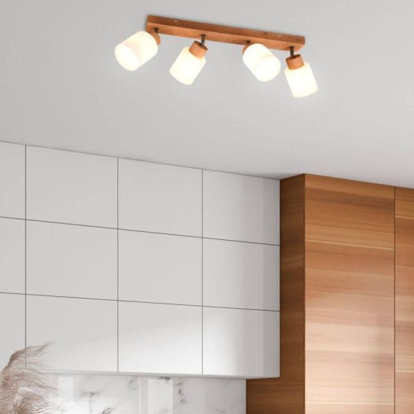 Spot plafond et applique en bois naturel Assam 4xE14 25W ambiance