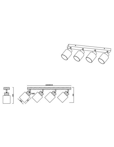 Foco de techo y pared madera natural Assam 4xE14 25W medidas
