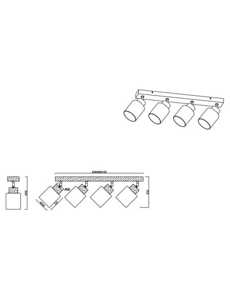 Foco de techo y pared madera natural Assam 4xE14 25W medidas