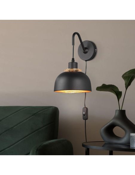 Aplique de pared negro metálico 1xE27 40W Punch ambiente