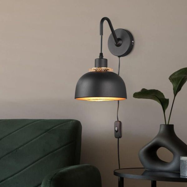 Aplique de pared negro metálico 1xE27 40W Punch ambiente