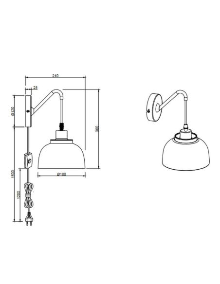 Aplique de pared negro metálico 1xE27 40W Punch medidas