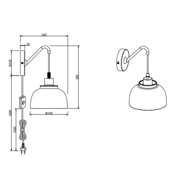 Aplique de pared negro metálico 1xE27 40W Punch medidas