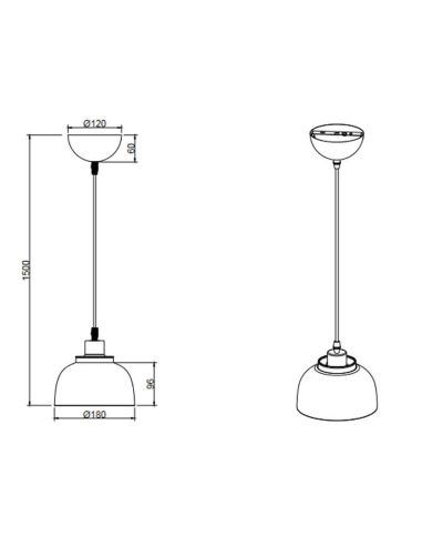 Lámpara de techo colgante metálico color negro 18cm 1xE27 40W Punch medidas