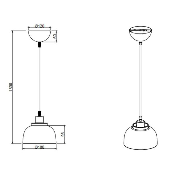Lámpara de techo colgante metálico color negro 18cm 1xE27 40W Punch medidas