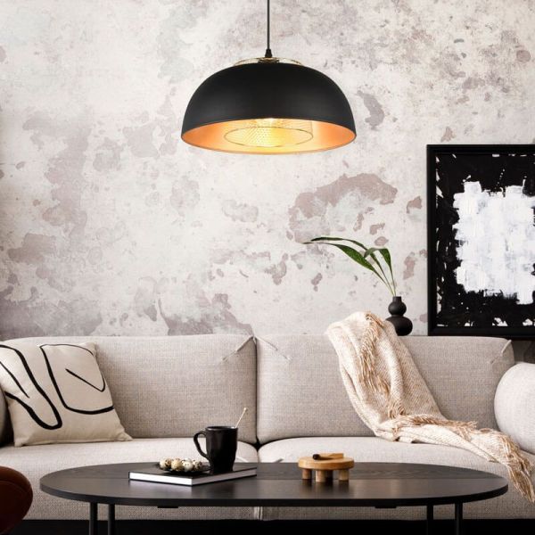 Luminária de teto suspensa preta e dourada Punch 1xE27 40W atmosfera