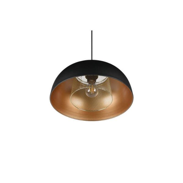 Lámpara de techo colgante negro y dorado Punch 1xE27 40W detalle interior sin luz