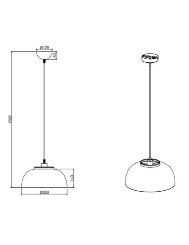 Candeeiro de teto suspenso preto e dourado Punch 1xE27 40W medidas