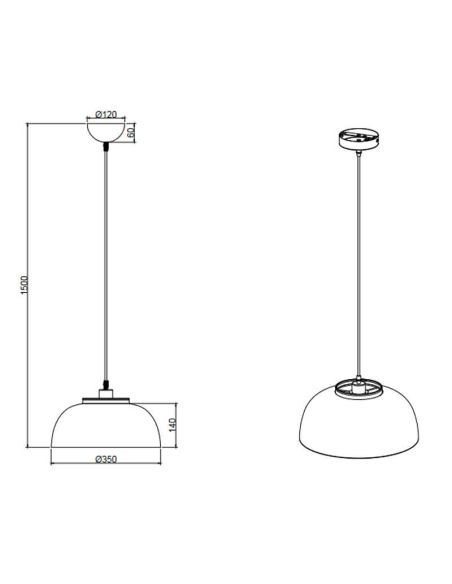 Candeeiro de teto suspenso preto e dourado Punch 1xE27 40W medidas