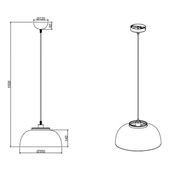 Candeeiro de teto suspenso preto e dourado Punch 1xE27 40W medidas