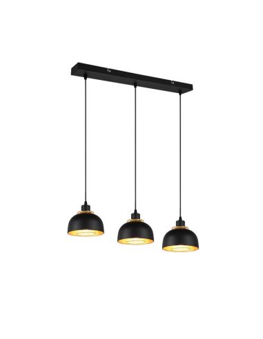 Lámpara de techo colgante metálico negro y dorado 3 Luces E27 40W Punch
