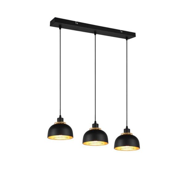 Candeeiro de teto suspenso em metal preto e dourado 3 luzes E27 40W Punch