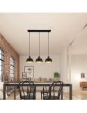 Plafonnier suspension en métal noir et doré 3 Lumières E27 40W Ambiance Punch
