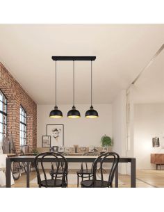 Candeeiro de teto suspenso em metal preto e dourado 3 luzes E27 40W Punch 2