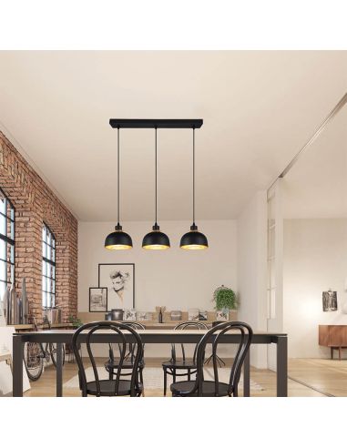 Lámpara de techo colgante metálico negro y dorado 3 Luces E27 40W Punch ambiente