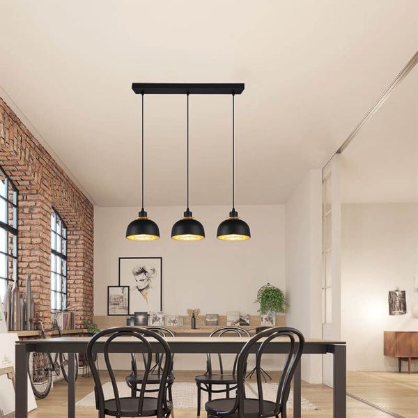 Lámpara de techo colgante metálico negro y dorado 3 Luces E27 40W Punch ambiente