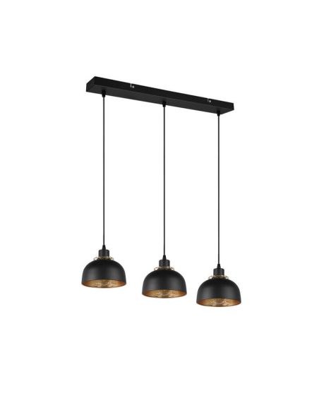 Lámpara de techo colgante metálico negro y dorado 3 Luces E27 40W Punch apagado
