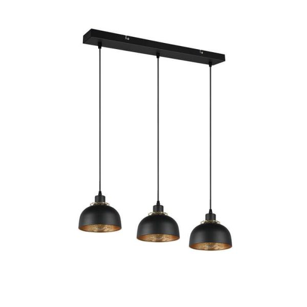Lámpara de techo colgante metálico negro y dorado 3 Luces E27 40W Punch apagado