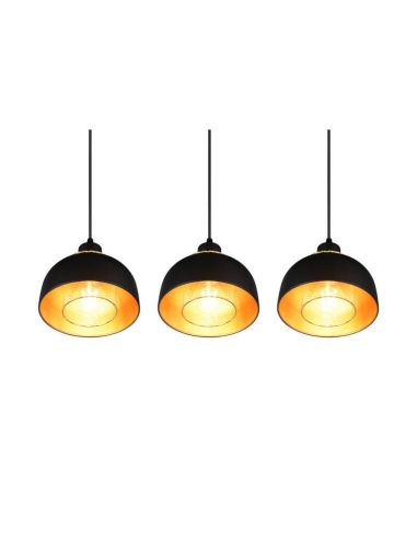 Lámpara de techo colgante metálico negro y dorado 3 Luces E27 40W Punch detalle interior