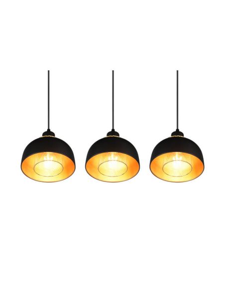 Lámpara de techo colgante metálico negro y dorado 3 Luces E27 40W Punch detalle interior