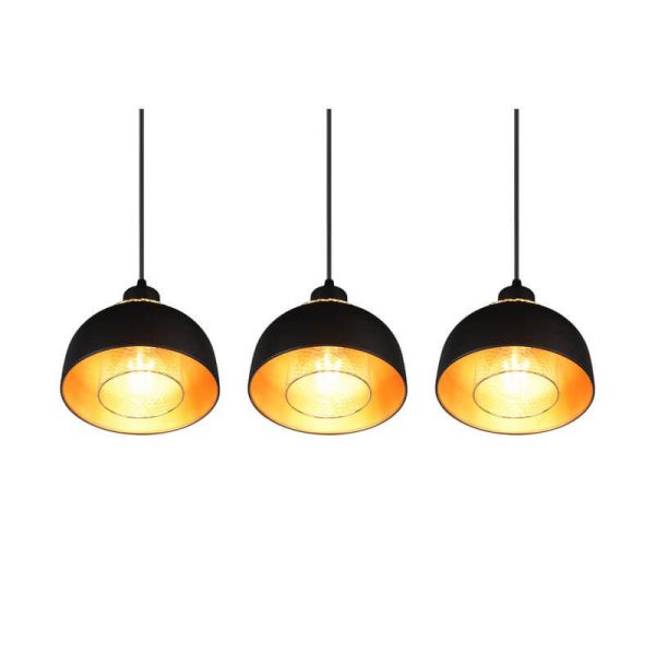 Lámpara de techo colgante metálico negro y dorado 3 Luces E27 40W Punch detalle interior