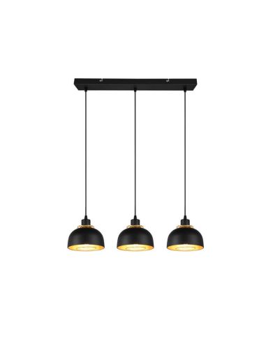 Lámpara de techo colgante metálico negro y dorado 3 Luces E27 40W Punch luz