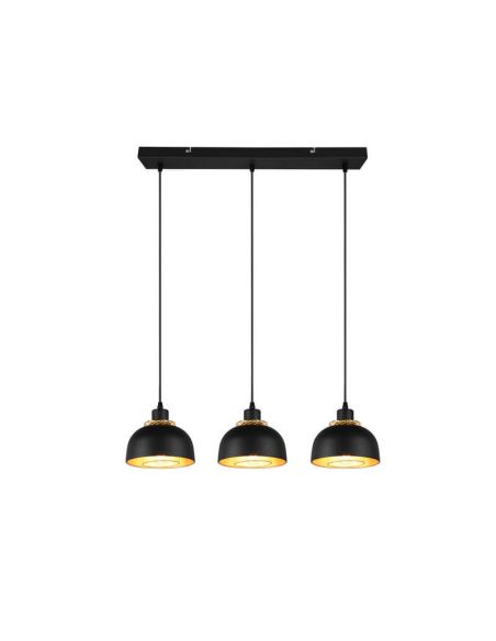 Lámpara de techo colgante metálico negro y dorado 3 Luces E27 40W Punch luz