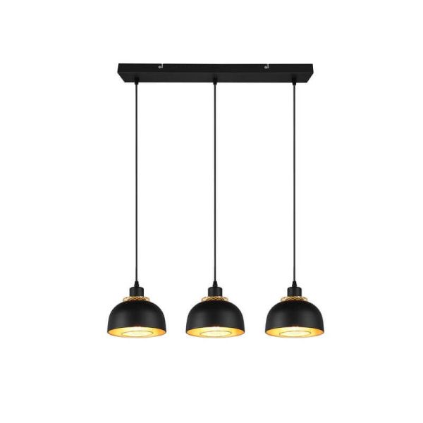Candeeiro suspenso de teto em metal preto e dourado 3 luzes E27 40W Punch light