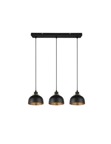 Plafonnier suspension en métal noir et doré 3 Lumières E27 40W Punch sans lumière