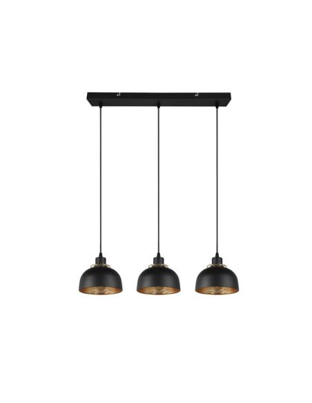Candeeiro de teto suspenso em metal preto e dourado 3 luzes E27 40W Punch sem luz
