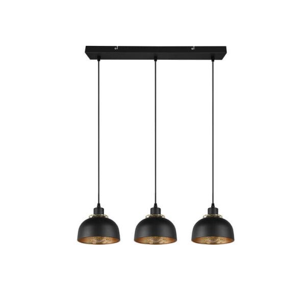 Candeeiro de teto suspenso em metal preto e dourado 3 luzes E27 40W Punch sem luz