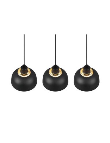 Lámpara de techo colgante metálico negro y dorado 3 Luces E27 40W Punch detalle tulipa