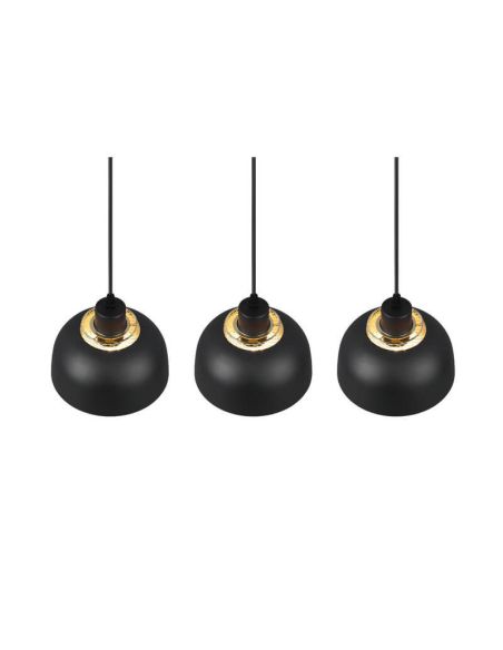 Candeeiro de teto suspenso em metal preto e dourado 3 luzes E27 40W Punch tulip detalhe
