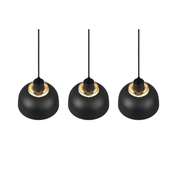 Lámpara de techo colgante metálico negro y dorado 3 Luces E27 40W Punch detalle tulipa
