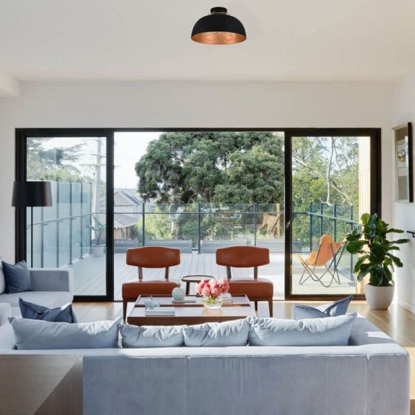 Plafón de techo metálico negro y dorado Punch 1xE27 40W ambiente