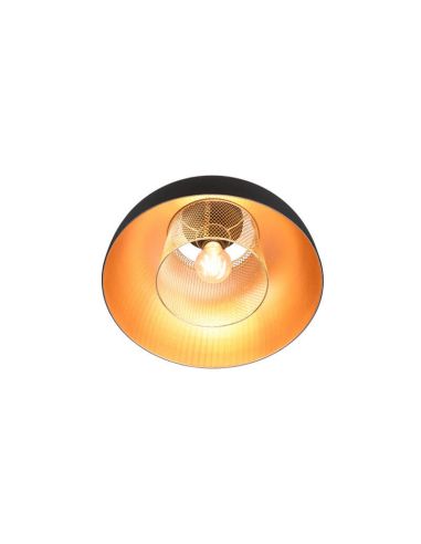 Plafón de techo metálico negro y dorado Punch 1xE27 40W detalle inferior