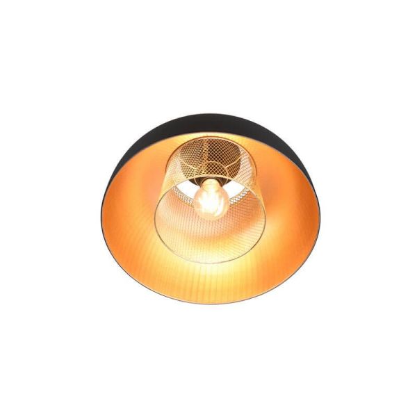 Plafón de techo metálico negro y dorado Punch 1xE27 40W detalle inferior