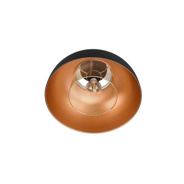 Plafón de techo metálico negro y dorado Punch 1xE27 40W detalle sin luz
