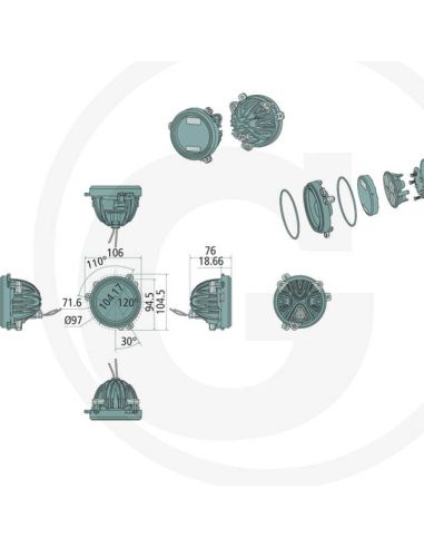 Faro LED redondo empotrable 40W de Ø 84 con conector Deutsch 12/24V Case New Holland | LeonLeds
