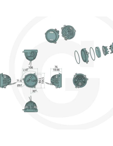 Spot LED rond encastré 40 W Ø 84 mm avec connecteur Deutsch 12/24 V, boîtier New Holland | LeonLeds