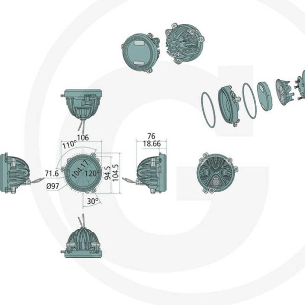 Phare LED rond encastrable 40W Ø 84 avec connecteur Deutsch 12/24V Case New Holland | léonleds