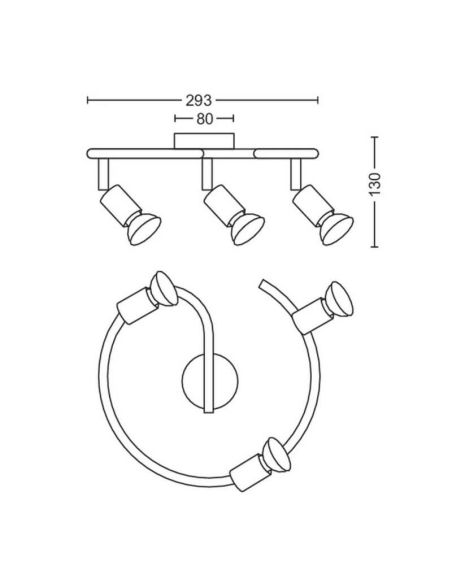 Focos en espiral Orientables Limbali blanco 3 Luces GU10 medidas